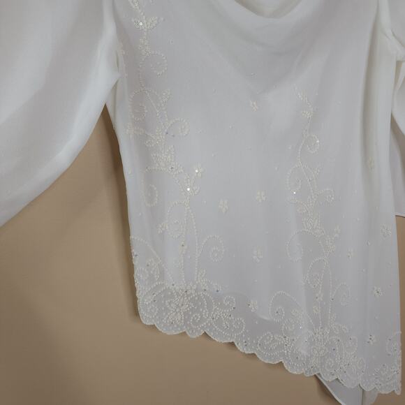 Vintage Y2K J. Rose Beaded Asymmetrical Semi-sheer Blouse Size 14 - Picture 4 of 9